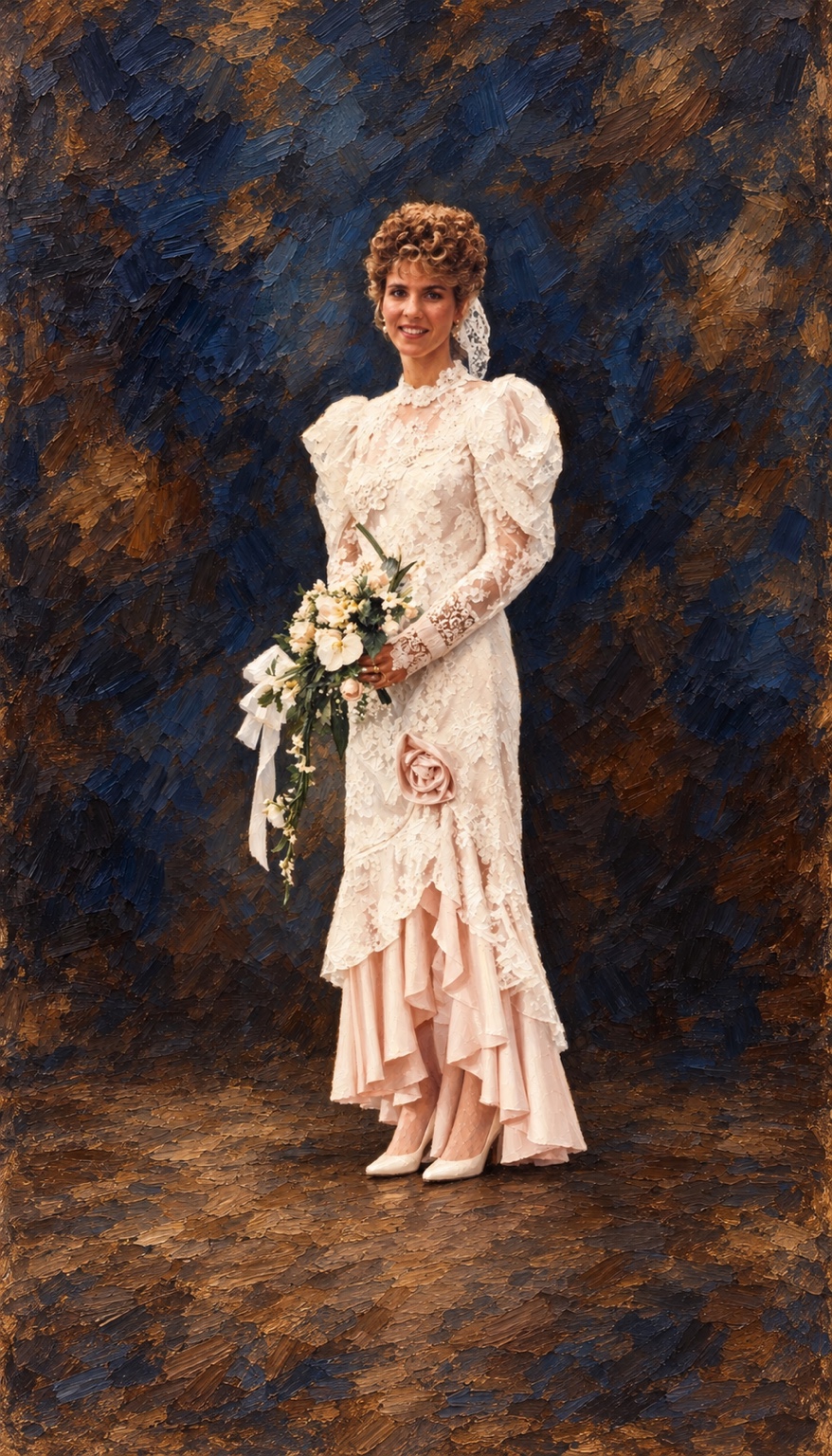 Bride with a painted studio background