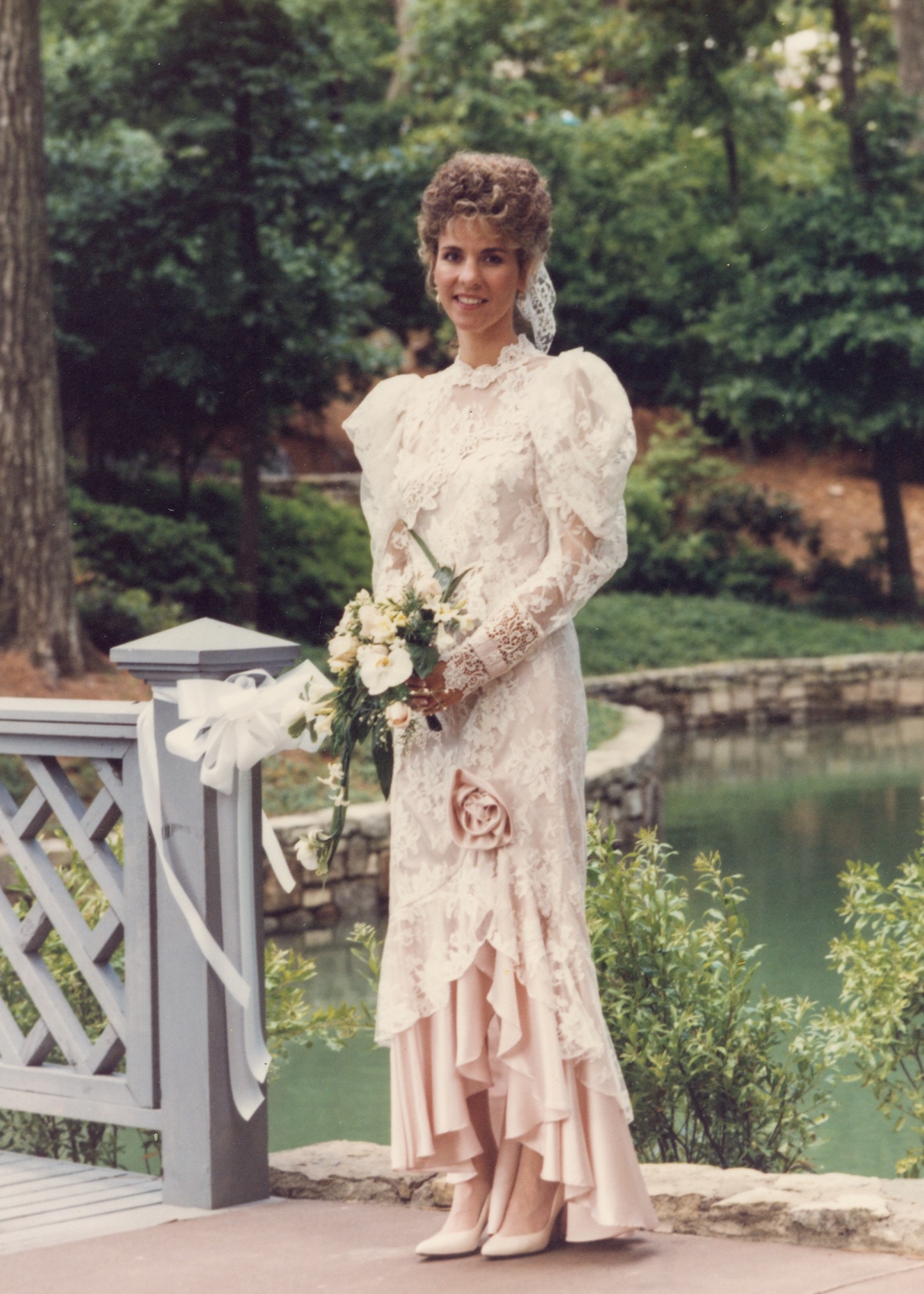 Bride outdoors before the background change