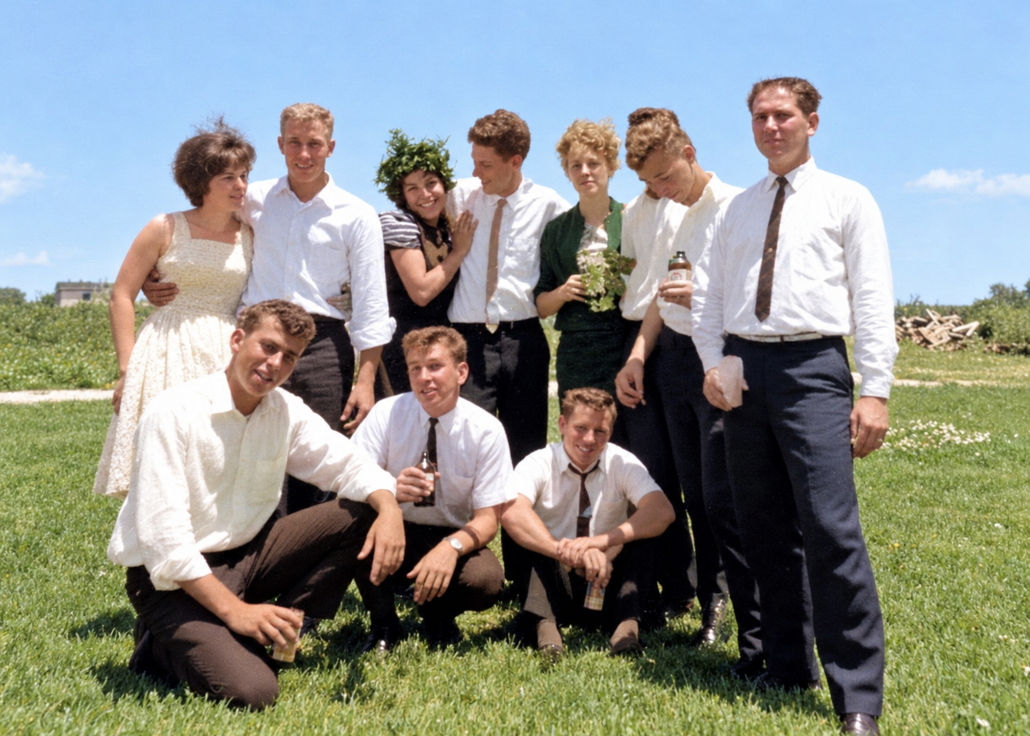 Restored and colorized outdoor group photograph