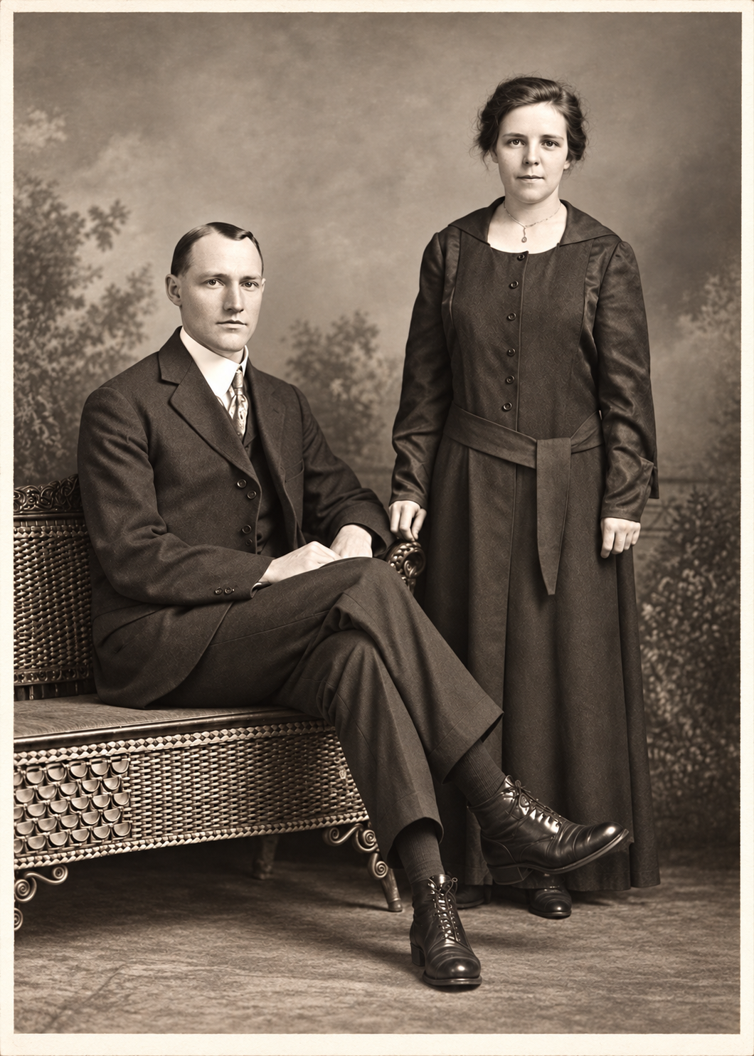 Studio portrait after careful black-and-white restoration