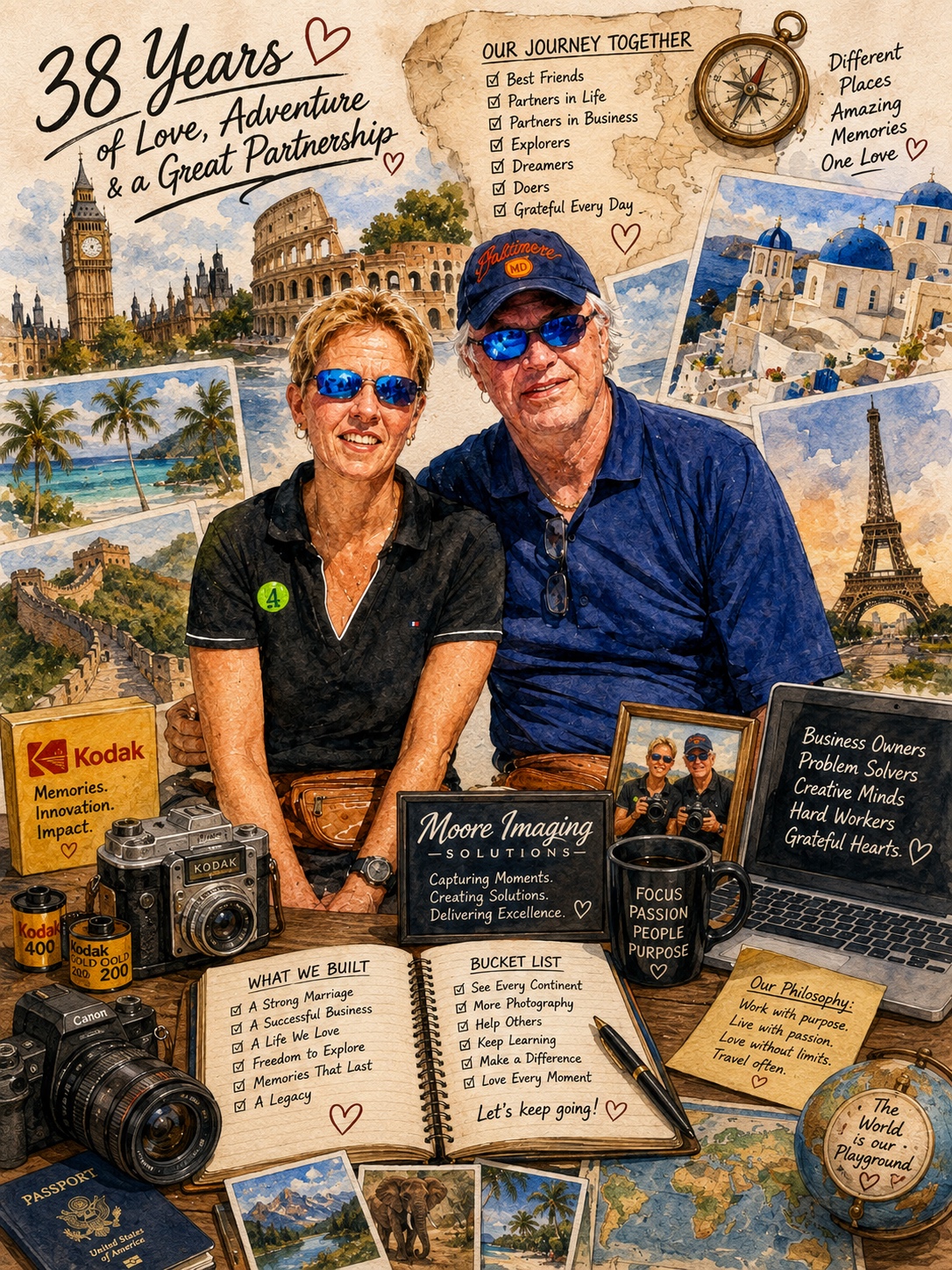 Personalized 38th anniversary and world travel poster