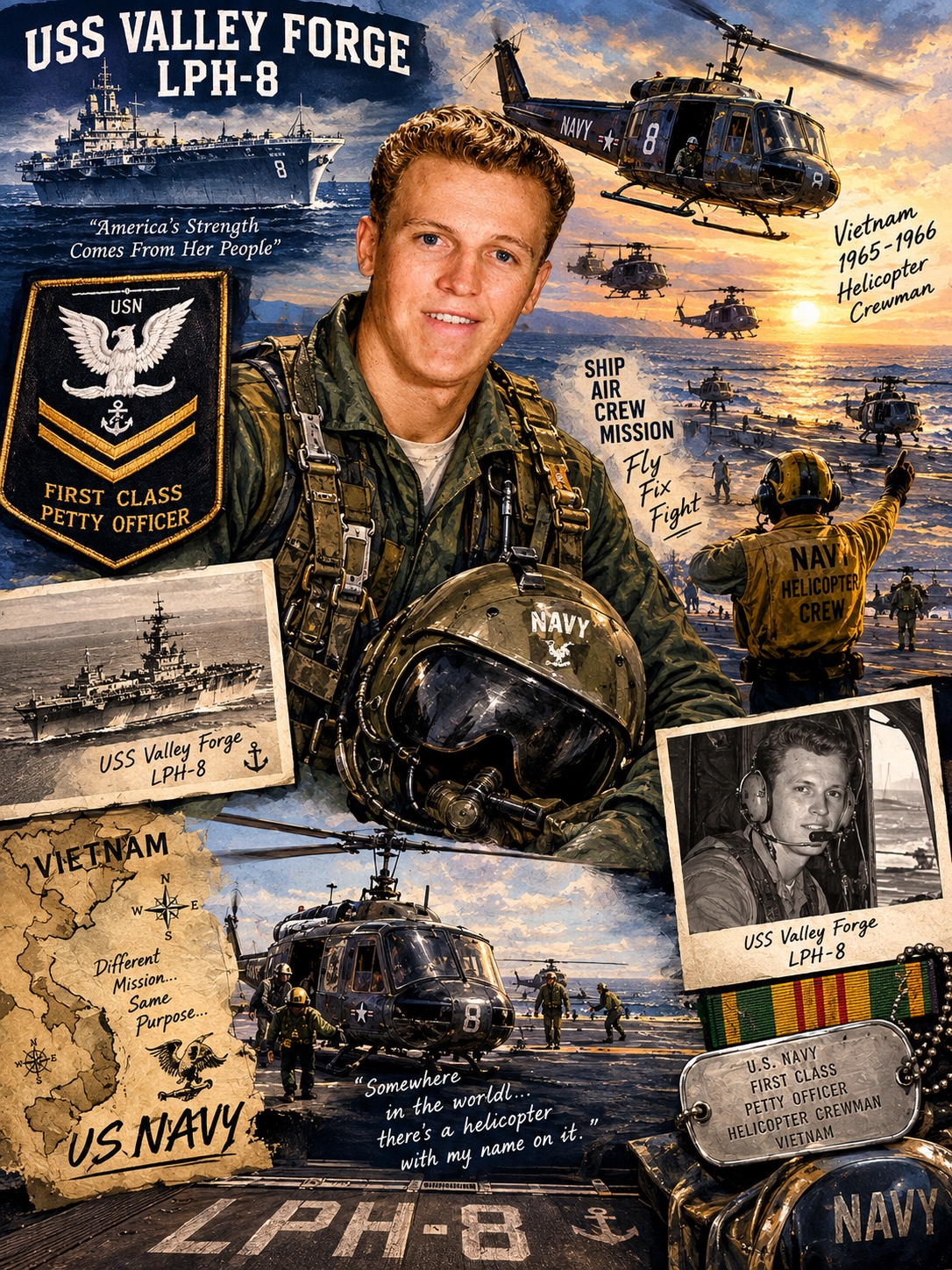 USS Valley Forge LPH-8 Navy helicopter crewman tribute poster